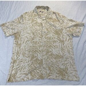 Vintage Silk Hawaiian Shirt Mens XXL‎ Beige Tan Tropical Button Up Camp Shirt